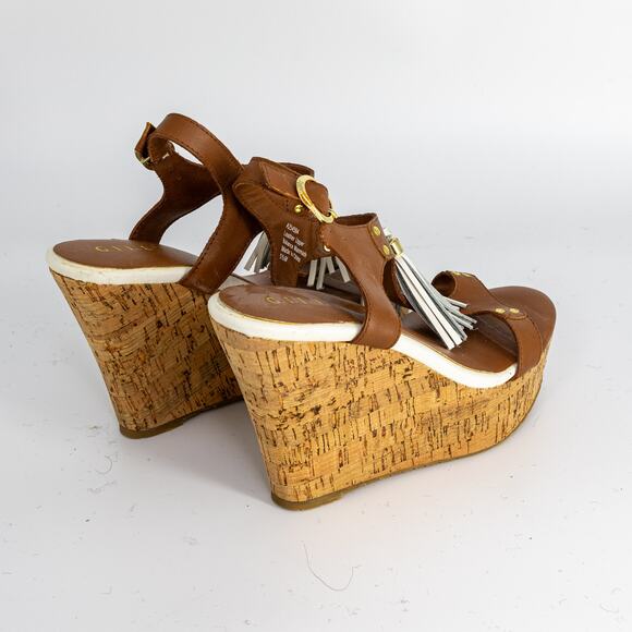G.I.L.I. Kate Tassel Wedge Sandals US Size 5.5 Leather Cork Platform NEW - Picture 6 of 15